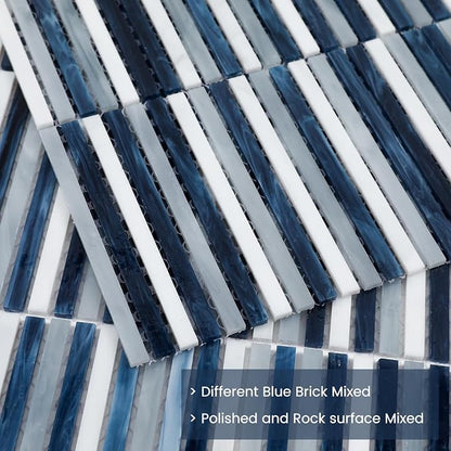 Glass Mosaic Tile Backsplash Dazzling Blue White 12 Inch | Kitchen Backsplash Bathroom and Shower (5-Pack, 5 sq.ft.)