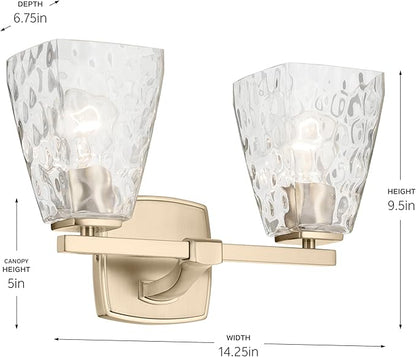Kichler Marant 14.25" 2-Light Vanity Light with Clear Water Glass in Champagne Bronze, for Bathroom, Powder Room, Over a Mirror, (14.25" W x 9.5" H), 55215CPZWTR