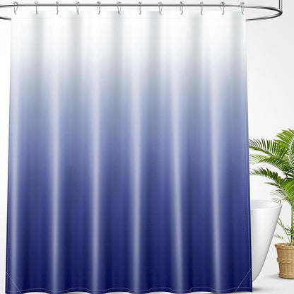 OLANLY Luxury Navy and White Ombre Shower Curtain Sets with 12 Hooks, Waterproof and Washable Decorative Shower Curtains for Bathroom, 72x72 Inches