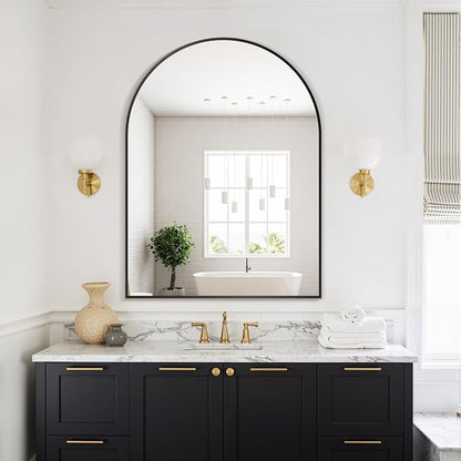 Arched Bathroom Mirror, Black, 40"x30"