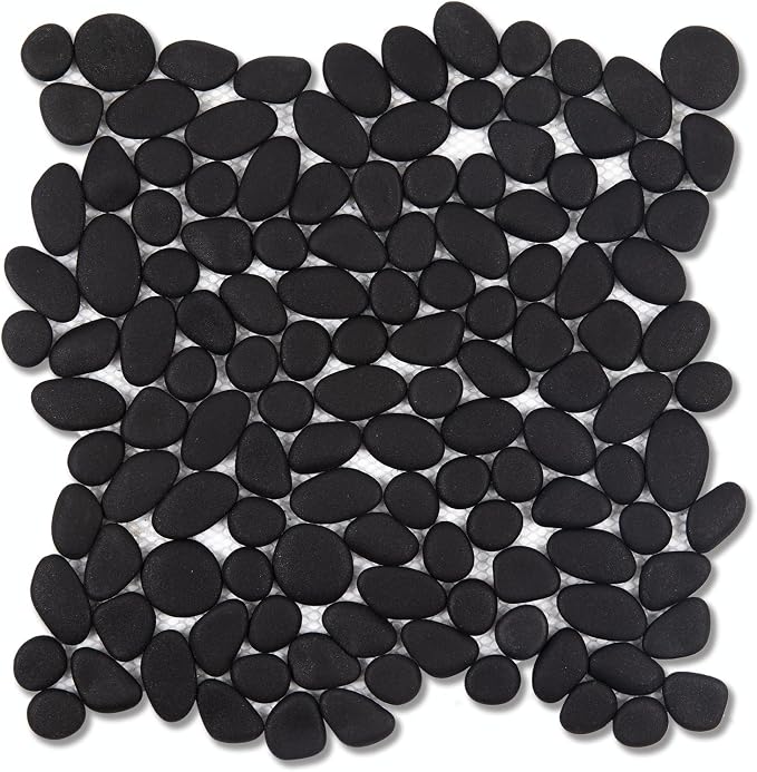 Pebble Tile for Shower Floor, 12"x12" Black Pebble Tiles, 5 SqFt | Slip-resistant Pebble Floor Tile for Bathroom, Shower, Kitchen Walls & Outdoor Areas, Mesh-Backed Easy to Install