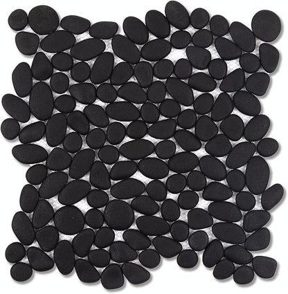 Pebble Tile for Shower Floor, 12"x12" Black Pebble Tiles, 5 SqFt | Slip-resistant Pebble Floor Tile for Bathroom, Shower, Kitchen Walls & Outdoor Areas, Mesh-Backed Easy to Install