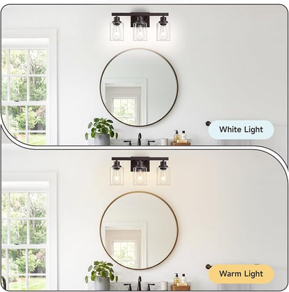 3 Light Bathroom Vanity Light,Oil Rubbed Bronze Vanity Lights 17" | Bronze Bathroom Light Fixtures over Mirror,with Clear Glass,Modern Wall Sconces for Bathroom,E26 Base