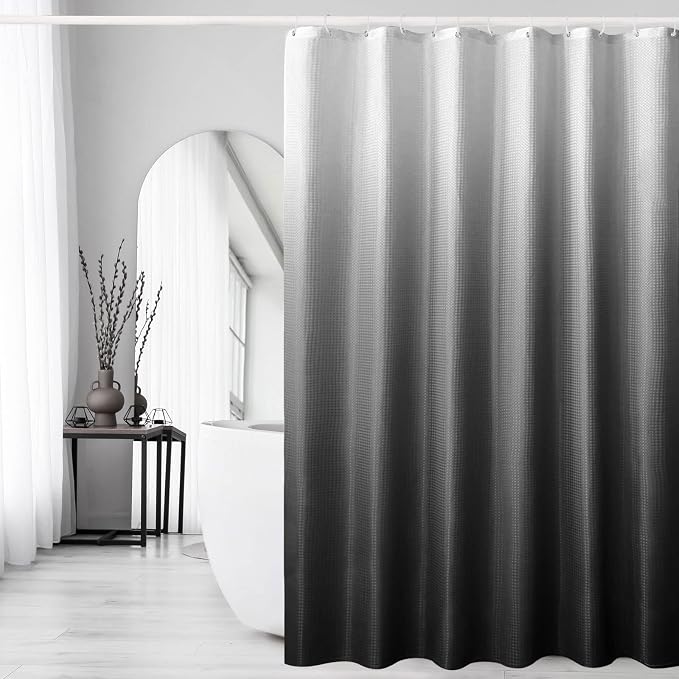 Black Ombre Fabric Shower Curtain for Bathroom Decor, 72 x 72 | Ombre Fabric Shower Curtain for Bathroom, Black and White Gradual Color Washable Cloth Bathroom Curtains Shower Set