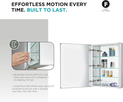 24" x 30" Bathroom Medicine Cabinet, Aluminum Bathroom Vanity, Recessed Medicine Cabinet/Surface Mount, Left and Right Hand Hinged, Mirrored Interior
