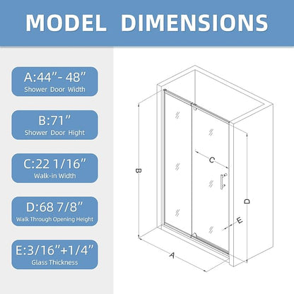 Royal Guard 38-42" W x 71" H Pivot Swing Glass Shower Door,Brush Nickel | 4-Inch Adjustable Width for Walk-in Shower, 6mm Clear SGCC Tempered Glass, Reversible DIY Installation&Waterproof
