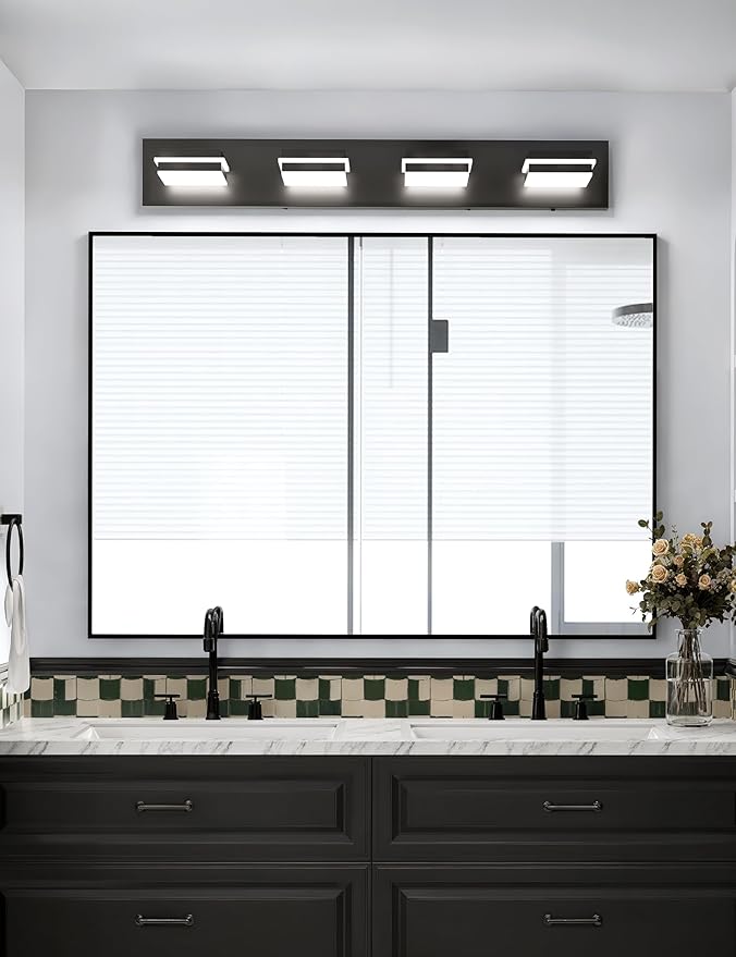 VOLISUN Modern 30-Inch 4-Light Black LED Bathroom Vanity Light Fixtures Over Mirror, 5CCT Dimmable, ETL Certificated