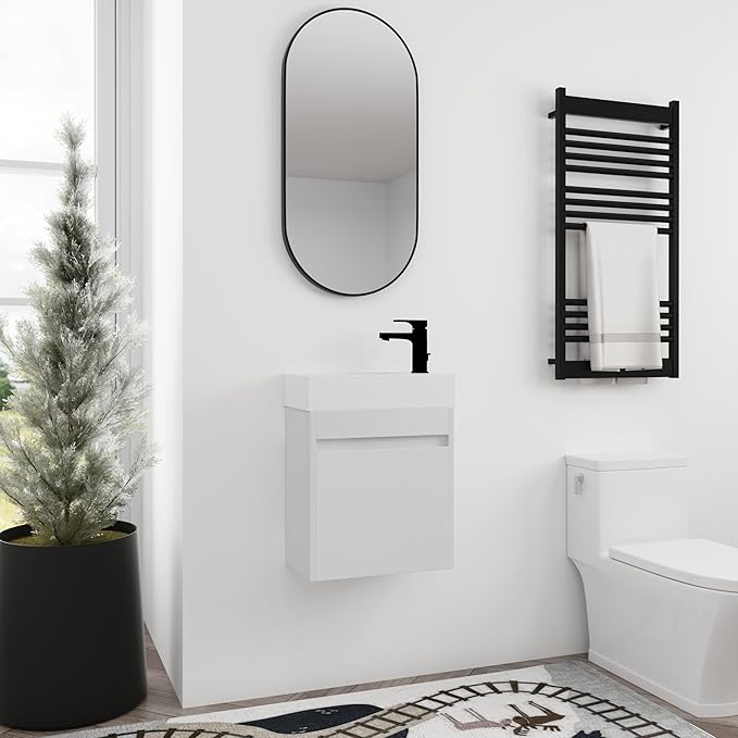 18 Inch Bathroom Vanity with Sink,Wall Mounted Bathroom Vanity Sink Combo with Soft Close Door for Small Space,Modern Floating Bathroom Vanity with Top Basin & Storage Cabinet,White