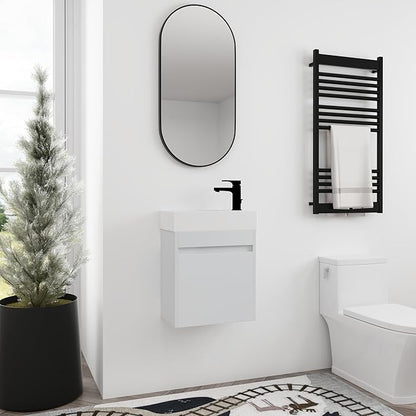 18 Inch Bathroom Vanity with Sink,Wall Mounted Bathroom Vanity Sink Combo with Soft Close Door for Small Space,Modern Floating Bathroom Vanity with Top Basin & Storage Cabinet,White
