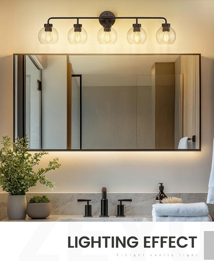 zeyu 5-Light Globe Bathroom Vanity Light, Oil Rubbed Bronze, ZS62BG-5W ORB | Large Bathroom Vanity Light, 38.5-Inch 5-Light Design, Clear Globe Glass, Oil Rubbed Bronze, Up/Down Mount, ETL Listed