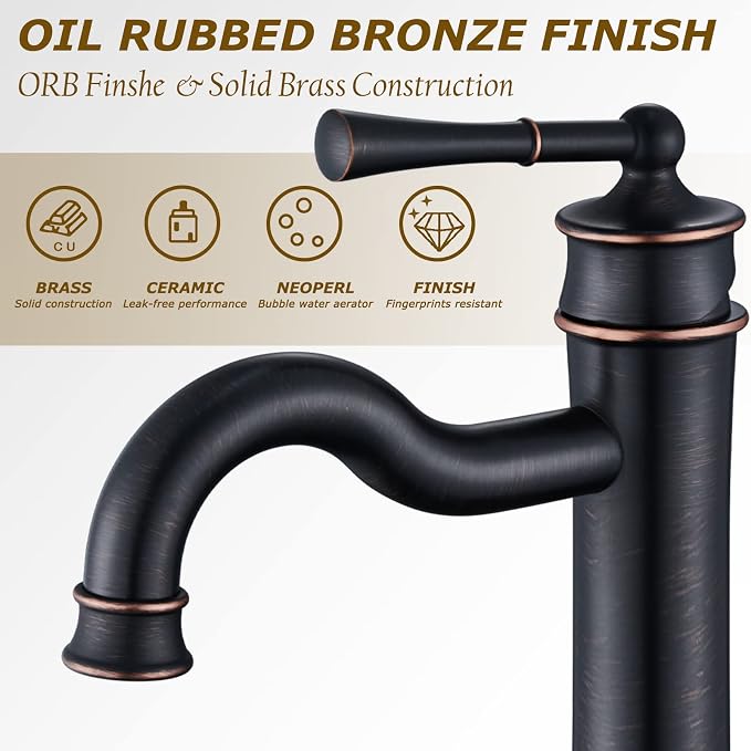 Vessel Sink Faucet ORB Bathroom Tall Faucet Single Hole Deck-Mount Pop up Drain Assembly Without Overflow Water Supply Lines Included