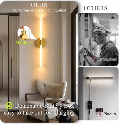 Rechargeable Wall Lights Battery Operated Sconce 2Pack(Gold Bubble Crystal) | 10000mAh Wireless Wall Lights With Touch & Remote, 4CCT, 360° Rotatable Wall Lamp for Bedroom Living Room Hallway 31.5in