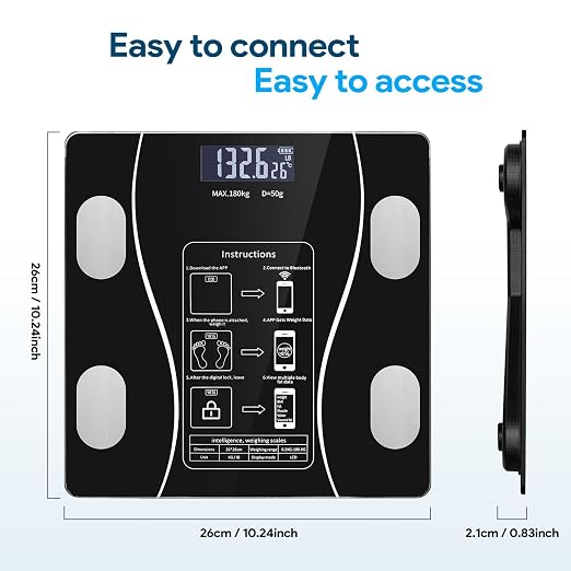 Smart Body Fat Scale with Led Display - Digital Bathroom Scale with Bluetooth, Accurate Body Composition Measurement, Muscle Mass, BMI, and Body Water Analysis