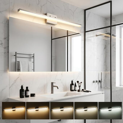 mirrea 48in 5CCT Brushed Nickel LED Vanity Lights for Bathroom Over Mirror | 5 color temperatures,Adjustable light angle,ETL listed,Dimmable,Bathroom lighting fixtures,Eye-friendly,Frosted acrylic shade