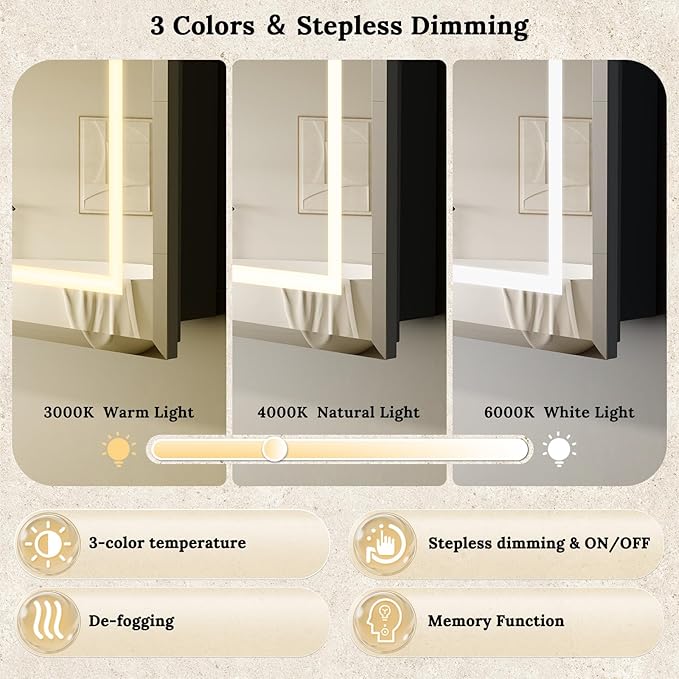 16"X24" Bathroom Medicine Cabinet with Mirror, LED Lighted Medicine Cabinet with Anti-Fog, 3 Colors Temperature Stepless Dimmable, Metal Cabinet for Storage and Mordern Decor, Black