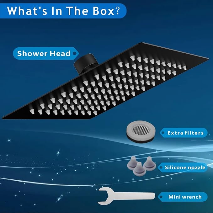 Voolan Rain Shower head, High Pressure Shower Head Made of 304 Stainless Steel, Relaxed Shower Experience Even at Low Water Flow and Pressure (10" Black)