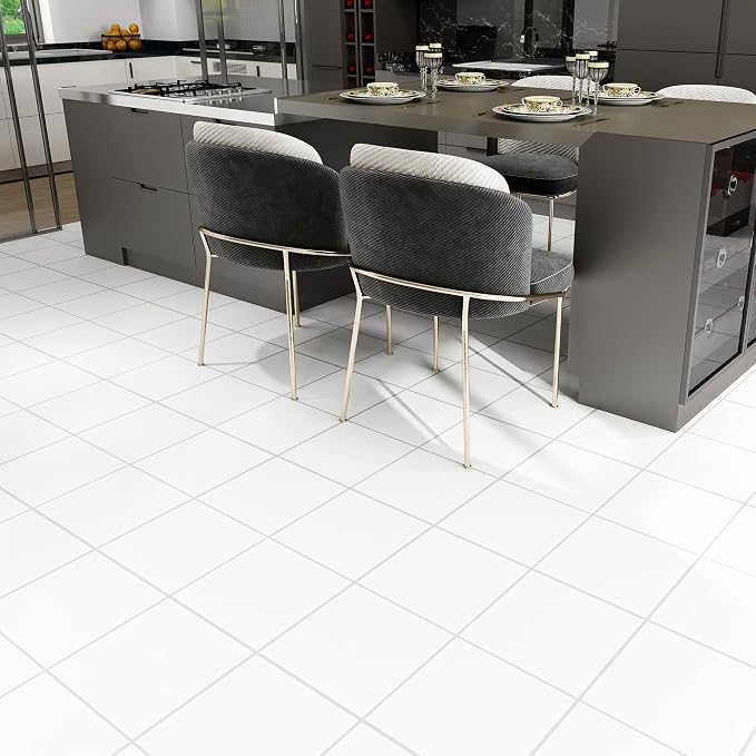 Lareko 60Sq.Ft White Marble Peel and Stick Vinyl Floor Tiles,20 Tiles - 12" x 12",Waterfproof and Self Adhesive Vinyl Sticker Tiles,Laminate Flooring for for Kichen,Bathroom,Dining Room(White)
