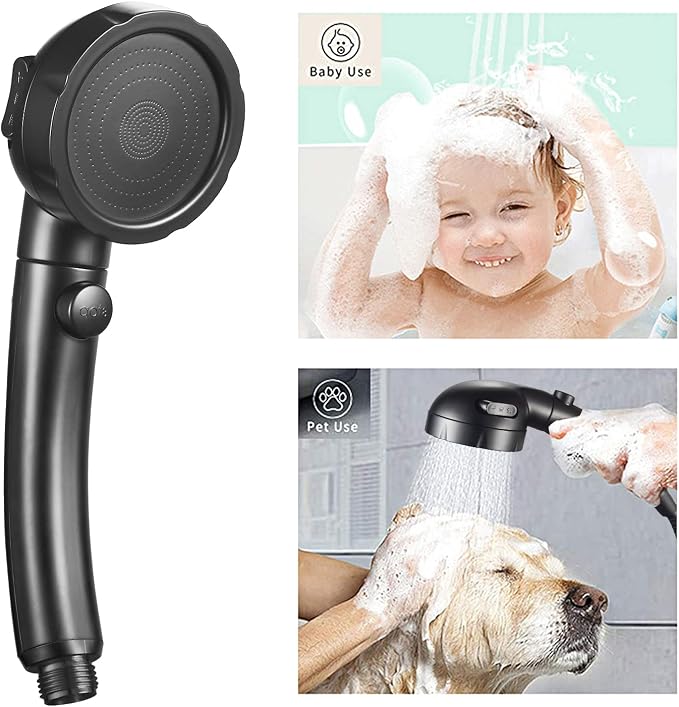 High Pressure Handheld Shower Head with ON/OFF Pause Switch, 3 Spray Modes Shower Wand with Shut Off Button, Removable Camper Shower Head with Hose and Adjustable Angle Bracket (Black) | 3 Spray Modes Shower Wand with Shut Off Button, Camper & RV Showe...