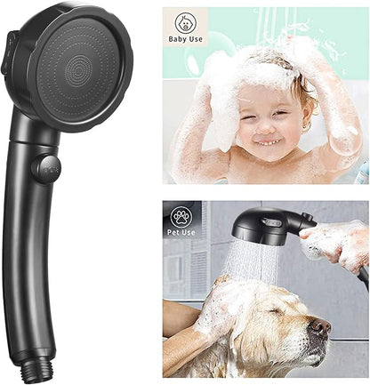 High Pressure Handheld Shower Head with ON/OFF Pause Switch, 3 Spray Modes Shower Wand with Shut Off Button, Removable Camper Shower Head with Hose and Adjustable Angle Bracket (Black) | 3 Spray Modes Shower Wand with Shut Off Button, Camper & RV Showe...