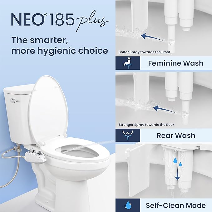 LUXE Bidet NEO 185 Plus - Dual Nozzle, Non-Electric Bidet Attachment for Toilet Seat, Patented Slide-In Install, 360° Self-Clean, EZ-Lift to Clean, Feminine & Rear Wash (Rose Gold)