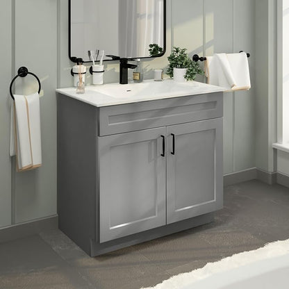 36" Light Grey Shaker Bathroom Vanity Base – Ready-to-Assemble Sink Cabinet, Freestanding Bathroom Vanity Base Only, No Top or Sink