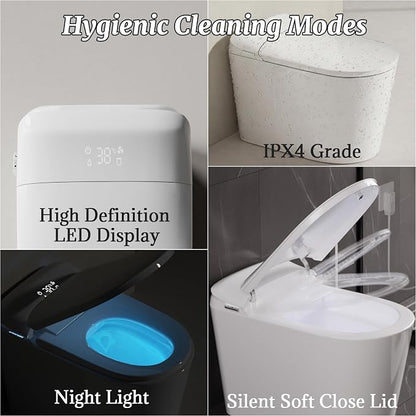 Smart Bidet Toilet with Tank Foam Shield Dual Auto Flush/Lid&Seat | Foot Sensor UV-C light Electric Modern One Piece Toilet for Bathroom with Siphon Dual Flush 0.8/1.2 GPF MAP 1000g