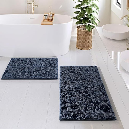 Hearth & Harbor Bathroom Rugs, Chenille Bath Mat - Machine Washable Bath Mats for Bathroom Non-Slip Backing Rubber, Quick Dry Bathroom Mat
