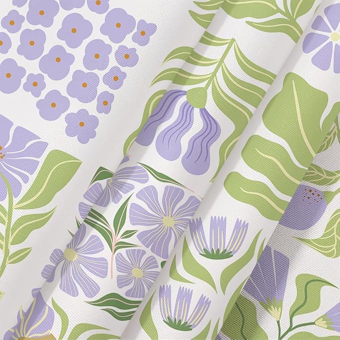 JAWO Cute Boho Floral Shower Curtain, Purple Green Abstract Floral Retro Aesthetic Shower Curtain for Bathroom, Funky Unique Waterproof Fabric Polyester Bath Curtains Decor with Hooks,70Wx70H