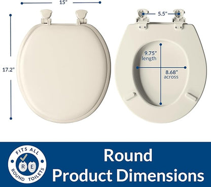 Mayfair Padded Toilet Seat, Cushioned Soft Vinyl over Wood Core Seat, Secure Hinges, Easy Clean, Made in USA, Round, Biscuit (Pack of 2)