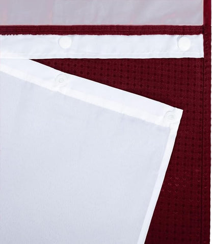 River Dream Waffle No Hook Shower Curtain with Liner,Red Rio,71x74 | Dotted Waffle,Snap-in Liner,Heavy Duty,Quick Dry,Mesh Top Window,With Bottom Magnets,Hotel-Grade,Washable,Standard Size