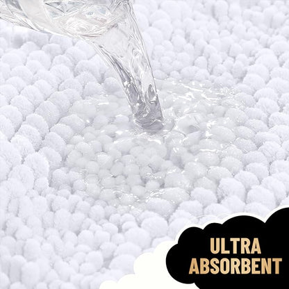 OLANLY Thick Large Bathroom Rugs 47x32, Soft Chenille Bath Rugs, White | Absorbent Striped, Rubber Backing, Machine Wash Dry, Bath Mats for Bathroom Floor, Tub and Shower, Home Decor Accessories