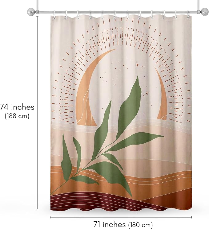 Americanflat 71x74 Boho Shower Curtain - Water-Resistant Long Shower Curtain with Durable Metal Grommets and 12 Hooks - 100% Polyester - Sage Green, Terracotta, Blush Pink and Rust Red