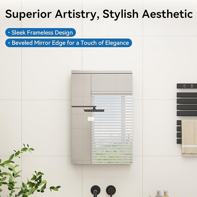 Sunrosa Aluminum Bathroom Medicine Cabinet with Mirror Door, Wall-mountable and Recessed-in Mirror Cabinet, 1 Door Medicine Cabinet Organizer (18"×27.5"×4.75"[SingleDoor])