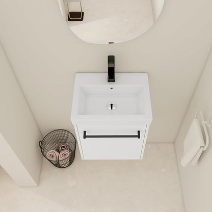 KEIKI 18'' Bathroom Vanity Cabinet with Sink, Wall Mounted Floating Bathroom Vanity with Soft-Close Cabinet Door, for Small Bathroom, Glossy White