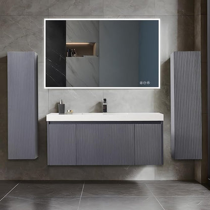 Blossom 48 Inch Bathroom Vanity with Sink and 2 Side Cabinets, All Wood Wall Mounted Floating Bathroom Vanity Cabinet with Acrylic Sink, Soft-Close Drawers, Bathroom Vanities, Night Blue