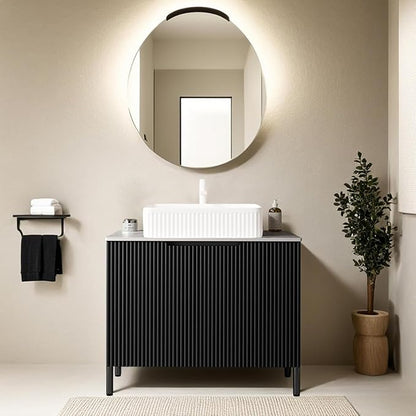 30" Bathroom Vanity with Sink, Modern Bathroom Storage Cabinet with White Rectangular Ceramic Basin and Sintered Stone Countertop, Soft Closing, Freestanding Bathroom Vanities, Black