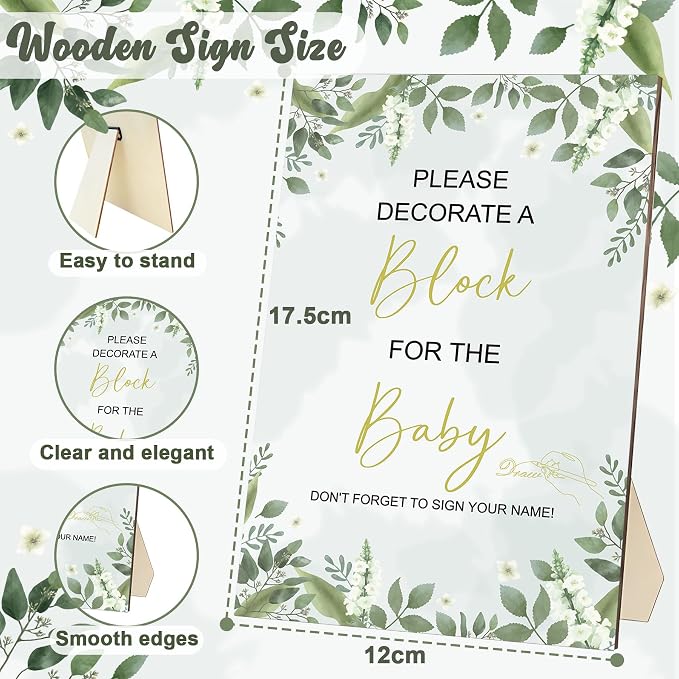 EIGTWEN 78 PCS Fun Baby Shower Games Sign Kit, Baby Blocks for Baby Shower | Blank Wooden Blocks, Games for Guest, Funniest Games Ever, Suitable for Boy and Girls, Fun Activities and Ideas