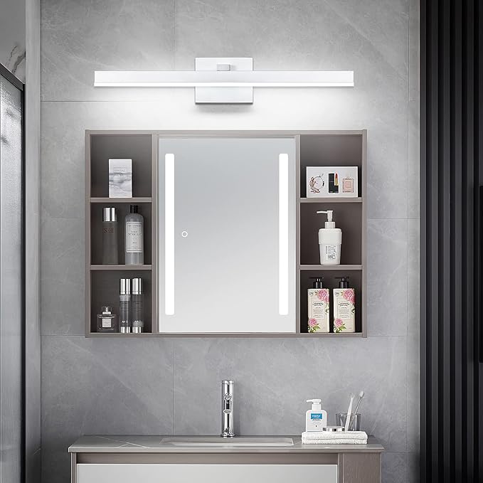 PRESDE Modern 24inch Bathroom Vanity Light LED Bathroom Light Fixture Over Mirror Dimmable Silver Bath Wall Lighting