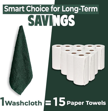 DAN RIVER 12 Pack Cotton Wash Cloths Set for Showering [12x12] Hunter Green | Lighter Weight, Quick to Dry, Super Soft & Absorbent Face Towels, Hotel Quality, Perfect for Bathroom, Gym, Spa