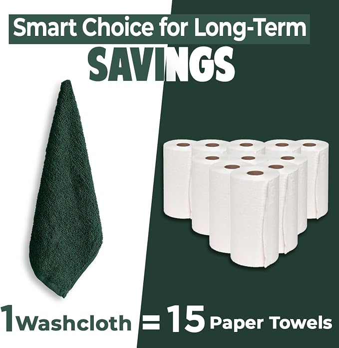 DAN RIVER 24 Pack Cotton Wash Cloths Set for Showering [12x12] Huntergreen | Lighter Weight, Quick to Dry, Super Soft & Absorbent Face Towels, Hotel Quality, Perfect for Bathroom, Gym, Spa