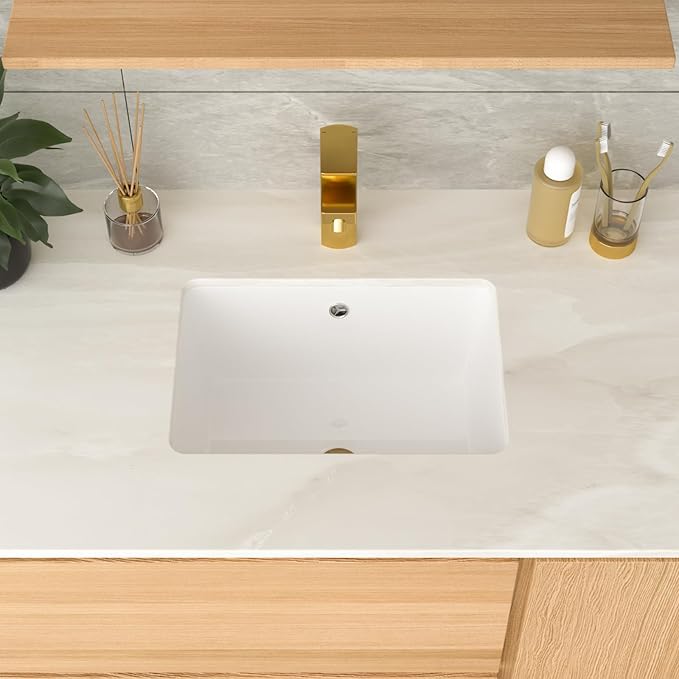 17 Inch Undermount Bathroom Sink 17"x12" White Rectangle Porcelain Ceramic Vanity Sink with Overflow, Under Counter Lavatory Basin