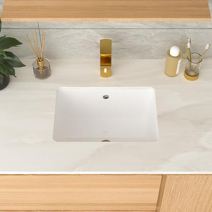 17 Inch Undermount Bathroom Sink 17"x12" White Rectangle Porcelain Ceramic Vanity Sink with Overflow, Under Counter Lavatory Basin