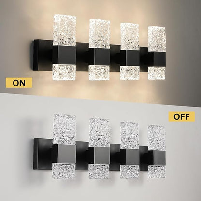 Black Bathroom Vanity Light Fixtures Bathroom Light Fixtures Over Mirror 4-Light 4000K LED Crystal Wall Sconces Modern 40W Brushed Hardwired Wall Lights for Bathroom Bedroom Living Room