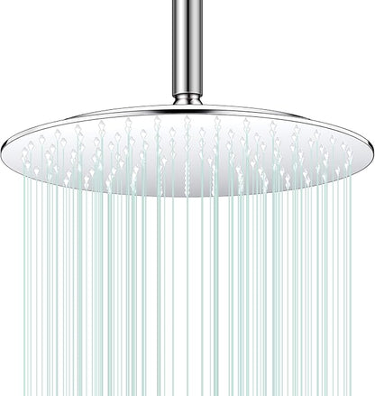 All Metal Rain Shower Head - Heavy Duty Stainless Steel, Easy Install, High Water Flow, Ultra-Thin Modern Design for Bathroom (Chrome, 12)