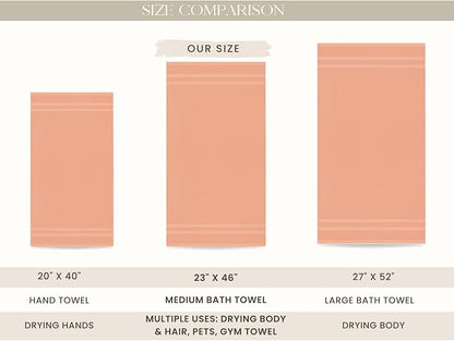 Looperry 6 Pack Small Bath Towel Set - 100% Cotton 23x46 Shower Towels in 450 GSM. Lightweight & Absorbent Quick Dry Gym Towel for Showering, Pet Drying, Spas & Salons. Terry Ringspun Towels (Peach)