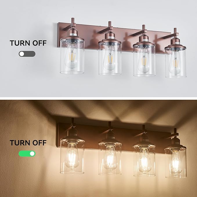 4-Light Bronze Bathroom Light Fixtures Over Mirror, Modern Bathroom Vanity Light with Clear Glass Shade, Wall Sconce for Bathroom Hallway Cabinet Bedroom