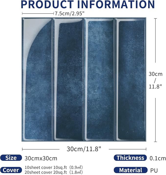 MORCART 2026 New Peel and Stick Backsplash, 20PCS 11.8"x11.8",Deep Sea Blue | 3D Adhesive Waterproof Wall Tiles for Kitchen, Bathroom, Living Room, Laundry Room, Subway Tiles