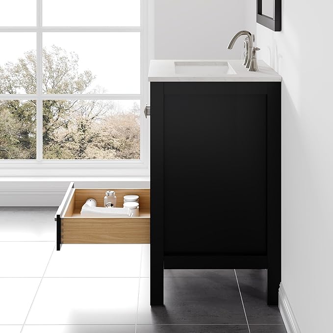 Eviva Aberdeen 24" Transitional Espresso Bathroom Vanity with White Carrara Countertop