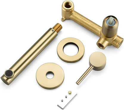 sumerain Bathroom Vanity Basin Faucet Wall Mount Left-Handed Single Handle with Rough in Valve, Brushed Gold