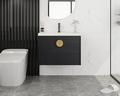 28 Inch Floating Vanity,28" Bathroom Vanity with Sink,Single Sink Wall Mounted Vanity Combo,Modern Wall Mounted Cabinet Set with Ceramic Sink,Black
